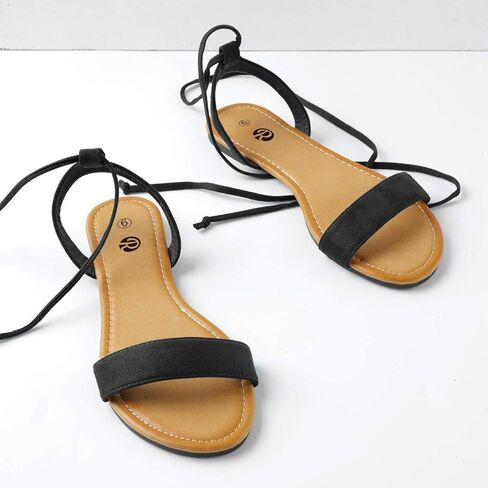Rekayla Sandals Open Toe Tie Up Ankle Wrap Flat Sandals for Women Summer Dressy Shoes Cute Strappy Lace Up Sandals in Kuwait