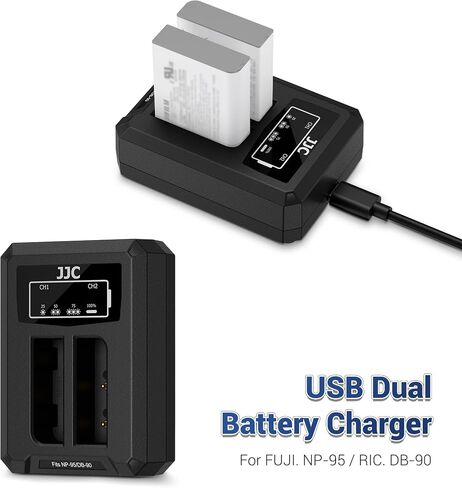 Upgraded USB Dual NP-95 DB-90 Battery Charger with Type C Port for Fujifilm X100 X100S X-S1 X30 X100T FinePix Real 3D W1 FinePix F31fd FinePix F30 and Ricoh GXR GXR Mount A12 GXR P10,Removable Cable in Saudi Arabia