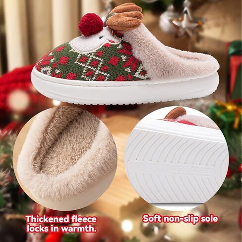 Christmas Slippers with Socks for Women Fluffy Reindeer House Slippers,Soft Rubber Slip on Anti-Skid Sole in Kuwait