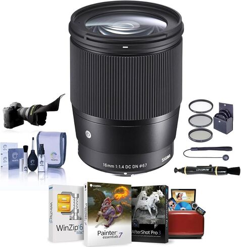 عدسة سيجما 16 ملم f/1.4 DC DN المعاصرة لكاميرا Canon EF-M، حزمة مع طقم فلتر ProOptic 67 ملم، طقم تنظيف، حافظة غطاء، ظل عدسة مرن، منظف العدسات، مجموعة برامج Mac in Saudi Arabia
