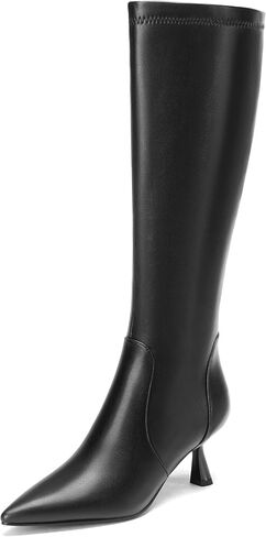 Knee High Boots Women Kitten Heels Pointed Toe Faux Leather Side Zipper Boots Sexy Stiletto Heeled Fall Long Tall Dress Boot in Saudi Arabia