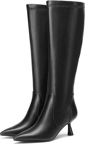 Knee High Boots Women Kitten Heels Pointed Toe Faux Leather Side Zipper Boots Sexy Stiletto Heeled Fall Long Tall Dress Boot in Saudi Arabia