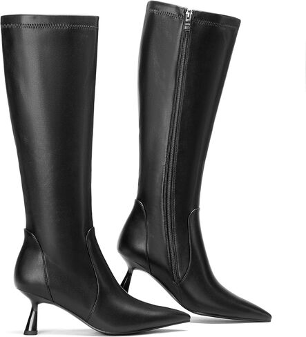 Knee High Boots Women Kitten Heels Pointed Toe Faux Leather Side Zipper Boots Sexy Stiletto Heeled Fall Long Tall Dress Boot in Saudi Arabia
