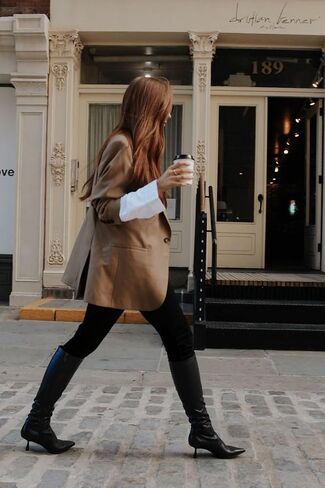 Knee High Boots Women Kitten Heels Pointed Toe Faux Leather Side Zipper Boots Sexy Stiletto Heeled Fall Long Tall Dress Boot in Saudi Arabia