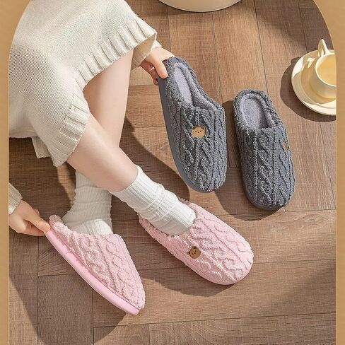 Women's Plush Fleece Lined Slippers - Cozy House Shoes with Thick Non-Slip Sole, Fuzzy Comfortable Indoor/Outdoor Slides in Saudi Arabia