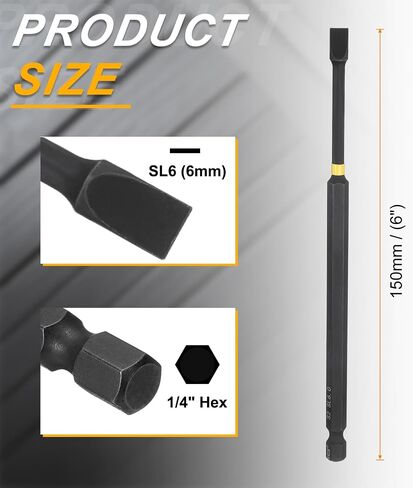 HARFINGTON 5pcs SL5 Slotted Impact Screwdriver Bits 5mm Slotted Tip 1/4" Hex Shank 150mm (6") Long Magnetic Flat Head Phosphated S2 Steel Screw Driver Drill Bits Electric Power Tool in Saudi Arabia