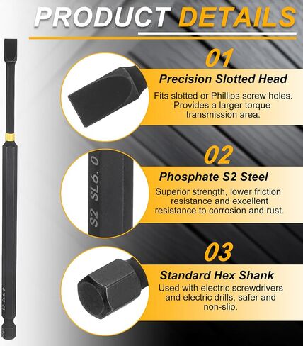 HARFINGTON 5pcs SL5 Slotted Impact Screwdriver Bits 5mm Slotted Tip 1/4" Hex Shank 150mm (6") Long Magnetic Flat Head Phosphated S2 Steel Screw Driver Drill Bits Electric Power Tool in Saudi Arabia