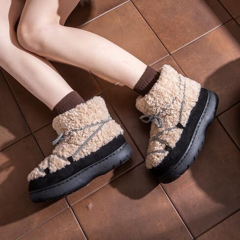 Harssidanzar Winter Boots for Women EVA Sole Anti-Slip Warm Faux Fur Outdoor Walking Boots Lace Up CL201US in Saudi Arabia