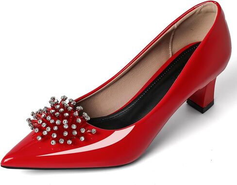 Kitten Heels for Women Comfortable Slip On Leather Rhinestone Pointed Toe Womens Pumps Dress Shoes for Party Wedding in Kuwait