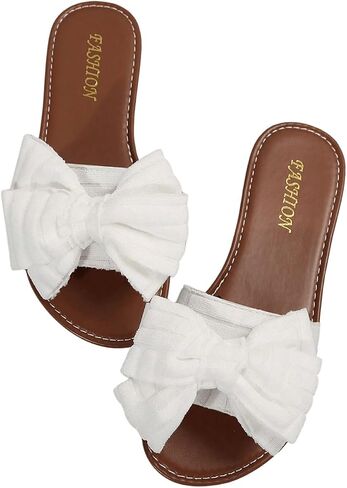Women's Bow Flat Sandals Open Toe Wide Width Cute Vacation Slide Sandals in Saudi Arabia