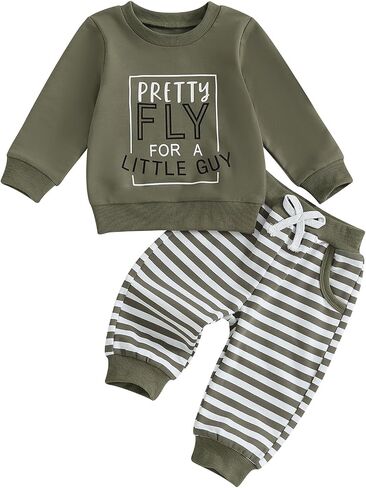Toddler Baby Boy Clothes Letter Print Long Sleeve Sweatshirt Pullover Stripe Pants 2Pcs Fall Winter Outfits in Saudi Arabia