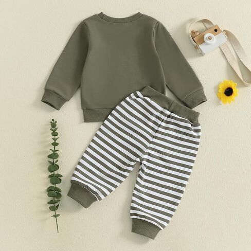 Toddler Baby Boy Clothes Letter Print Long Sleeve Sweatshirt Pullover Stripe Pants 2Pcs Fall Winter Outfits in Saudi Arabia