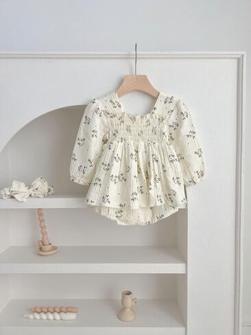 Baby Girl Long Sleeve Floral Romper & Bow - tie Headband Set - Ideal for 3M - 24M in Saudi Arabia