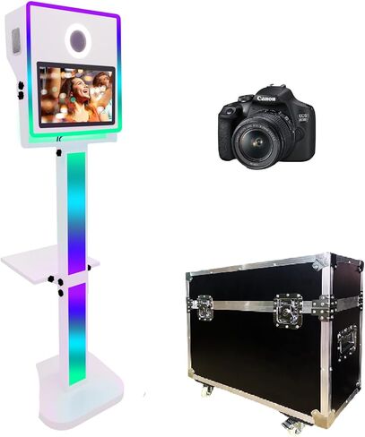 كشك صور بمرآة كاميرا محمولة مع شاشة تعمل باللمس مقاس 15.6 بوصة كشك تصوير سيلفي كشك تصوير DSLR مع حقيبة طيران لحدث حفل الزفاف (مجموعة كاملة 1، آلة بيضاء) in Kuwait