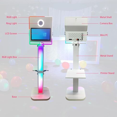 كشك صور بمرآة كاميرا محمولة مع شاشة تعمل باللمس مقاس 15.6 بوصة كشك تصوير سيلفي كشك تصوير DSLR مع حقيبة طيران لحدث حفل الزفاف (مجموعة كاملة 1، آلة بيضاء) in Kuwait