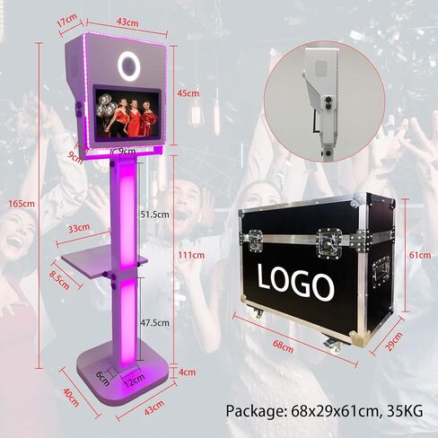 كشك صور بمرآة كاميرا محمولة مع شاشة تعمل باللمس مقاس 15.6 بوصة كشك تصوير سيلفي كشك تصوير DSLR مع حقيبة طيران لحدث حفل الزفاف (مجموعة كاملة 1، آلة بيضاء) in Kuwait