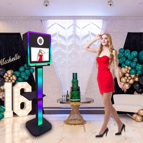 كشك صور بمرآة كاميرا محمولة مع شاشة تعمل باللمس مقاس 15.6 بوصة كشك تصوير سيلفي كشك تصوير DSLR مع حقيبة طيران لحدث حفل الزفاف (مجموعة كاملة 1، آلة بيضاء) in Kuwait