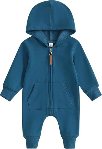 Yoawdats Infant Baby Boy Girl Hooded Romper Long Sleeve Zipper Hoodie Jumpsuit Newborn Clothes Warm Fall Winter Outfit in Saudi Arabia