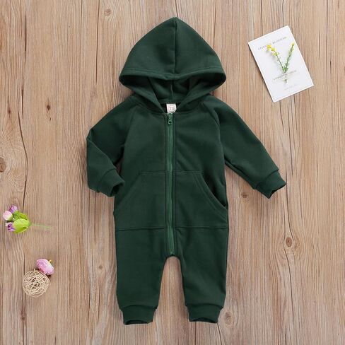 Yoawdats Infant Baby Boy Girl Hooded Romper Long Sleeve Zipper Hoodie Jumpsuit Newborn Clothes Warm Fall Winter Outfit in Saudi Arabia