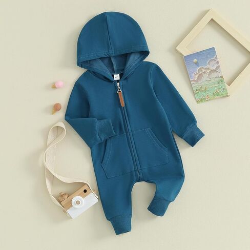 Yoawdats Infant Baby Boy Girl Hooded Romper Long Sleeve Zipper Hoodie Jumpsuit Newborn Clothes Warm Fall Winter Outfit in Saudi Arabia