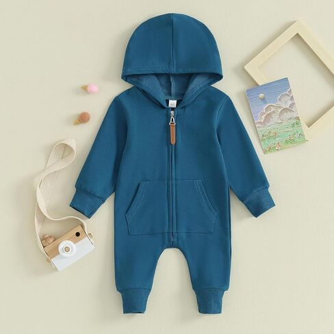 Yoawdats Infant Baby Boy Girl Hooded Romper Long Sleeve Zipper Hoodie Jumpsuit Newborn Clothes Warm Fall Winter Outfit in Saudi Arabia