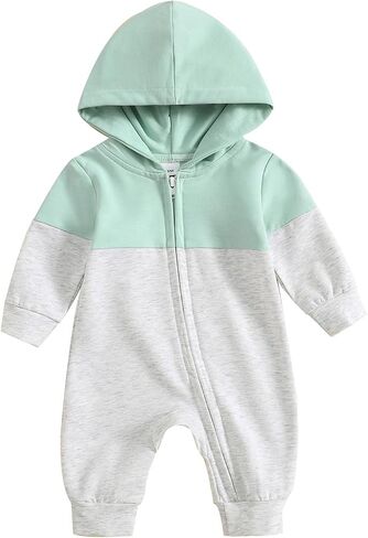 Yoawdats Infant Baby Boy Girl Hooded Romper Long Sleeve Zipper Hoodie Jumpsuit Newborn Clothes Warm Fall Winter Outfit in Saudi Arabia