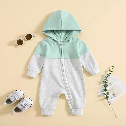 Yoawdats Infant Baby Boy Girl Hooded Romper Long Sleeve Zipper Hoodie Jumpsuit Newborn Clothes Warm Fall Winter Outfit in Saudi Arabia