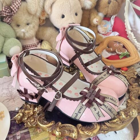 Women's Y2K Kawaii Cute Sweet Lolita Round Toe Mary Jane Shoes Cross Strap Low Block Heel Cosplay Party Prom Dress Pumps in Saudi Arabia