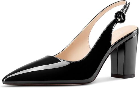 NobleOnly Women's Close Pointed Toe Block Heel Pumps Slingback Pumps Chunky Heel Slip-on Casual Party Dress Pumps 3.2 Inches Heels in Saudi Arabia