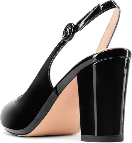 NobleOnly Women's Close Pointed Toe Block Heel Pumps Slingback Pumps Chunky Heel Slip-on Casual Party Dress Pumps 3.2 Inches Heels in Saudi Arabia