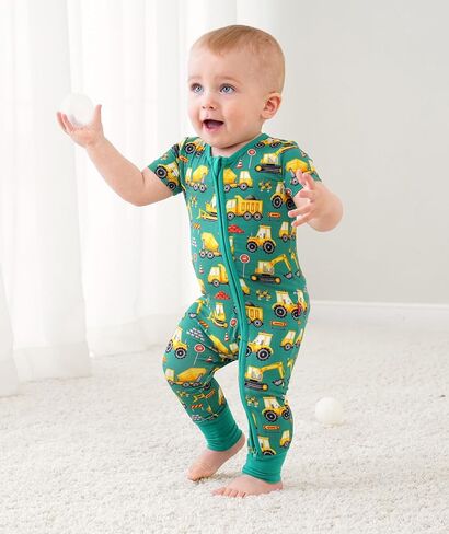 Footless One-Piece Pajamas Baby Boy Zipper Short Sleeve Baby Romper, Viscose Made from Bamboo in Saudi Arabia