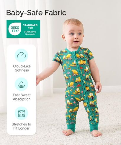 Footless One-Piece Pajamas Baby Boy Zipper Short Sleeve Baby Romper, Viscose Made from Bamboo in Saudi Arabia