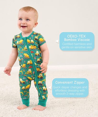 Footless One-Piece Pajamas Baby Boy Zipper Short Sleeve Baby Romper, Viscose Made from Bamboo in Saudi Arabia