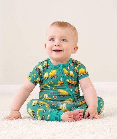 Footless One-Piece Pajamas Baby Boy Zipper Short Sleeve Baby Romper, Viscose Made from Bamboo in Saudi Arabia