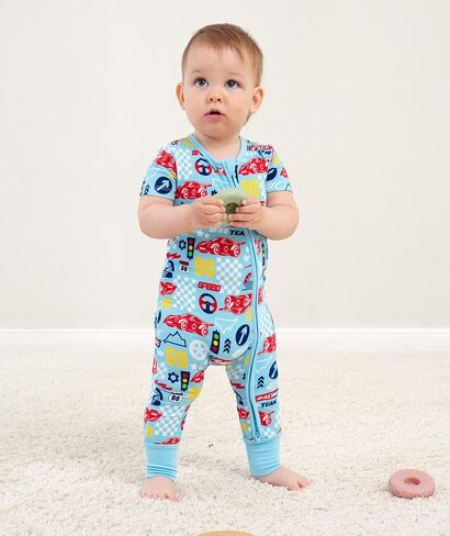Footless One-Piece Pajamas Baby Boy Zipper Short Sleeve Baby Romper, Viscose Made from Bamboo in Saudi Arabia