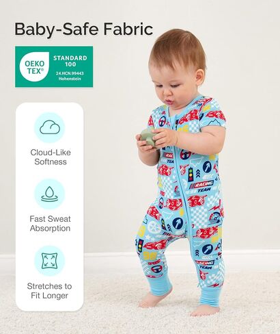 Footless One-Piece Pajamas Baby Boy Zipper Short Sleeve Baby Romper, Viscose Made from Bamboo in Saudi Arabia