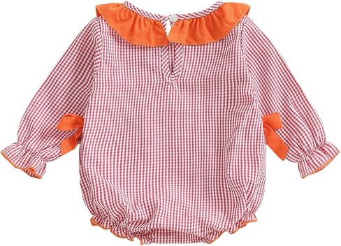 Baby Girl Football Smocked Outfit Plaid Rugby Animal Embroidered Crew Neck Long Sleeve Romper with Headband in Kuwait