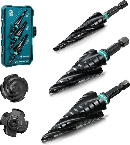 LIBRATON Four Spiral Flute Step Drill Bit, M35 Cobalt Unibit Step Drill Bit Set 3/16"-7/8", AlTiN Coated Step Bits, Four Spiral Flute, 1/4" Hex Shank for Metal, Stainless Steel, Aluminum, Plastic in Saudi Arabia