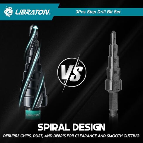 LIBRATON Four Spiral Flute Step Drill Bit, M35 Cobalt Unibit Step Drill Bit Set 3/16"-7/8", AlTiN Coated Step Bits, Four Spiral Flute, 1/4" Hex Shank for Metal, Stainless Steel, Aluminum, Plastic in Saudi Arabia