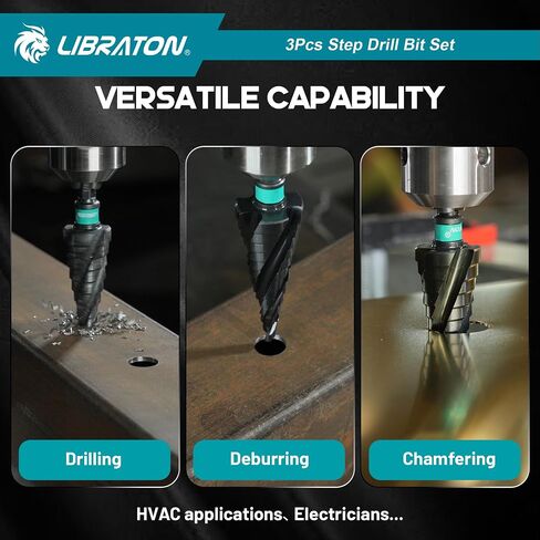 LIBRATON Four Spiral Flute Step Drill Bit, M35 Cobalt Unibit Step Drill Bit Set 3/16"-7/8", AlTiN Coated Step Bits, Four Spiral Flute, 1/4" Hex Shank for Metal, Stainless Steel, Aluminum, Plastic in Saudi Arabia