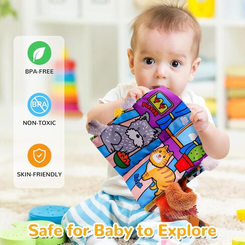 HECCEI Baby Cloth Books Soft Baby Book 0-6 Months Crinkle Books with Tail Touch and Feel Sensory Toys for Infant Tummy Time for 3 Months+, Plush Tails in Kuwait