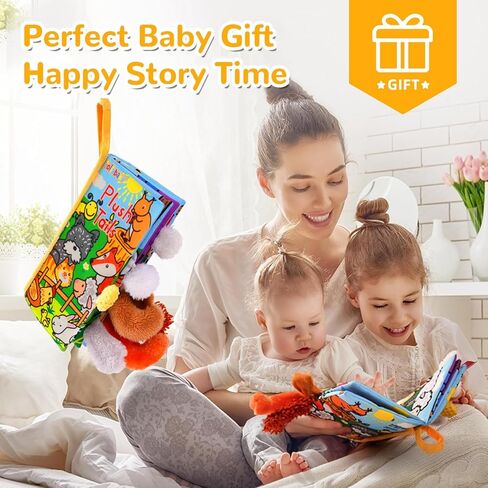HECCEI Baby Cloth Books Soft Baby Book 0-6 Months Crinkle Books with Tail Touch and Feel Sensory Toys for Infant Tummy Time for 3 Months+, Plush Tails in Kuwait