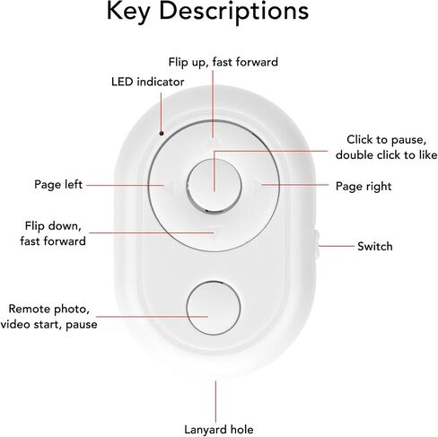 Bluetooth Remote Control Page Turner, for TikTok for App Camera Remote Shutter Selfie Button, Fingertip Video Controller for Cell Phone (White) in Saudi Arabia