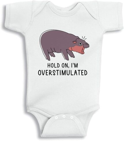 Hold on I'm Overstimulated Moo Deng Baby Infant Bodysuit in Saudi Arabia