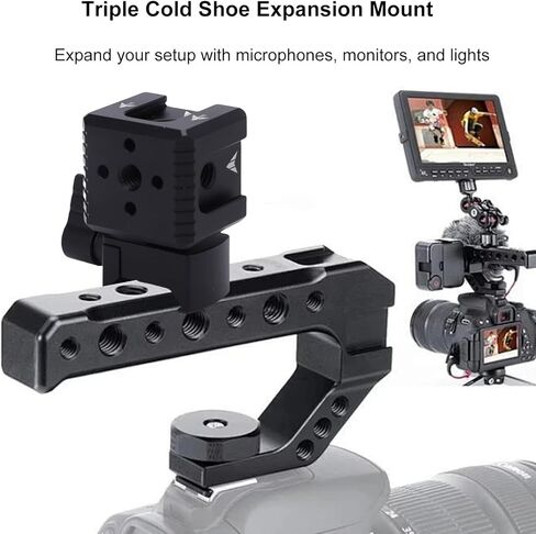 Yunseity Triple Cold Shoe Extender, Camera Mount with 3 Cold Shoe Mounts, 1/4 Thread, Aluminum Alloy Construction, 4 Screw Holes, 78g, for LED Lights, Microphones, Filmmaking in Saudi Arabia