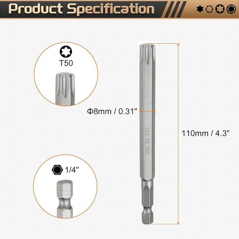 HARFINGTON 3pcs T20 Torx Head Screwdriver Bit 1/4" Hex Shank 4.3" (110mm) Long Magnetic No Hole Tip Tamper Proof 6 Point Star Screw Driver Drill Bits S2 Steel Industrial Power Screwdrivers in Saudi Arabia
