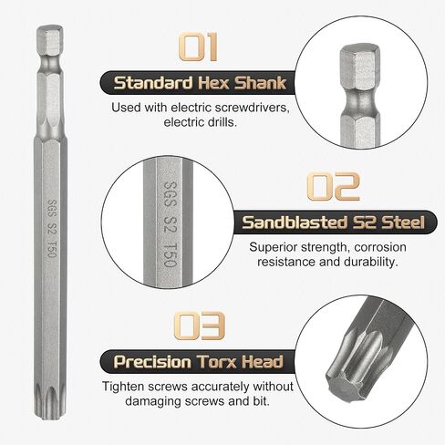 HARFINGTON 3pcs T20 Torx Head Screwdriver Bit 1/4" Hex Shank 4.3" (110mm) Long Magnetic No Hole Tip Tamper Proof 6 Point Star Screw Driver Drill Bits S2 Steel Industrial Power Screwdrivers in Saudi Arabia