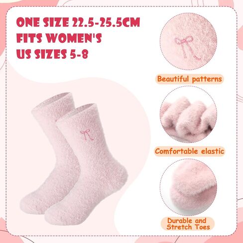 Geyoga Pink Bow Coquette Slippers Sock Lover Gift Women Fluffy Plush Non Skid House Cute Cartoon Bow Slippers Christmas Gift in Saudi Arabia