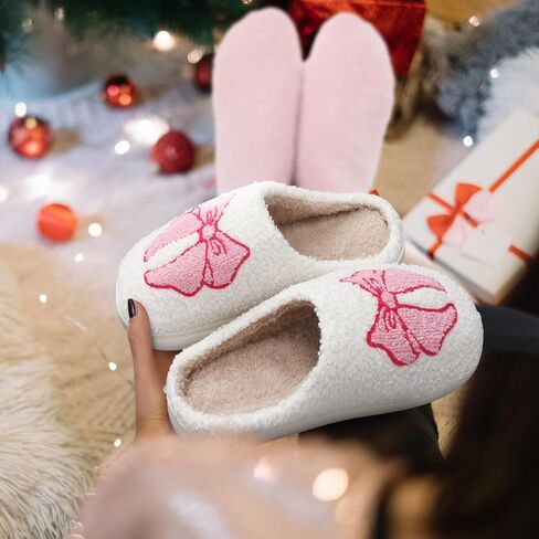 Geyoga Pink Bow Coquette Slippers Sock Lover Gift Women Fluffy Plush Non Skid House Cute Cartoon Bow Slippers Christmas Gift in Saudi Arabia