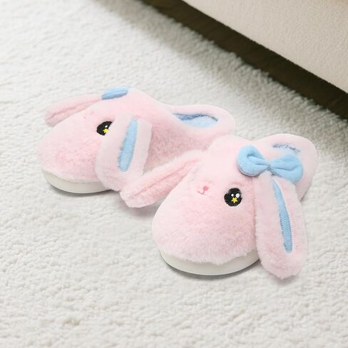 Bunny Slippers for Women and Men, Cute Animal Bow Fuzzy Fluffy Comfy Plush Cartoon Woman Funny Rabbit Pillow Cloud Home Bedroom House Slipper for Womens Indoor Shoes, Pink in Saudi Arabia
